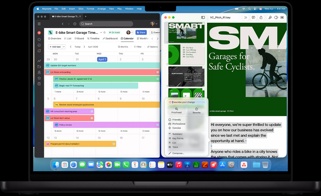 Scherm van MacBook Pro met Asana en Keynote