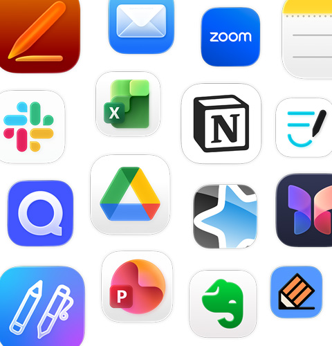 Un ensemble d’icônes d’apps de productivité, dont Google Drive, Evernote, Slack et Quizlet.