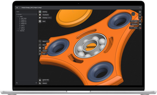 L’app Shapr3D affichée sur un MacBook Air
